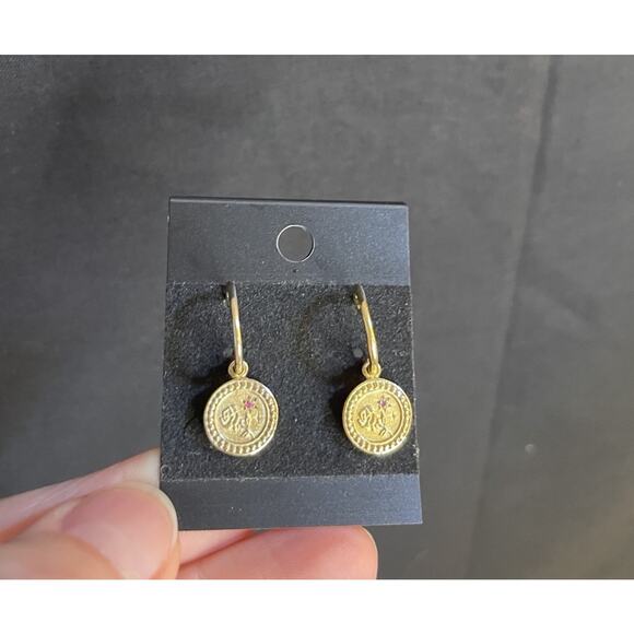 Meadowlark Amulet Love Earrings Sterling Gold Plated Pink Sapphire Charm Earring - Picture 2 of 5